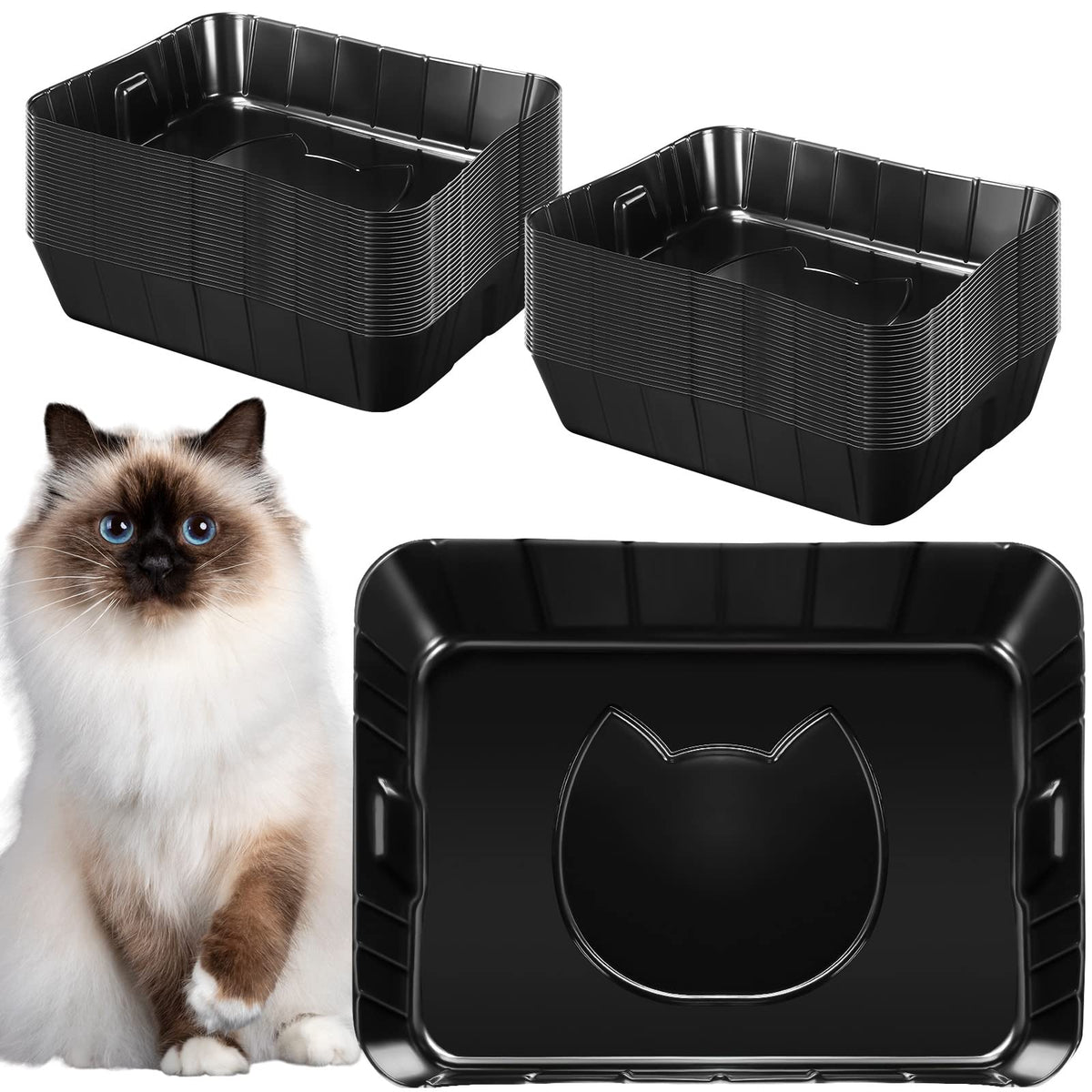 50 Pieces Disposable Litter Box for Cats Large Black L32216
