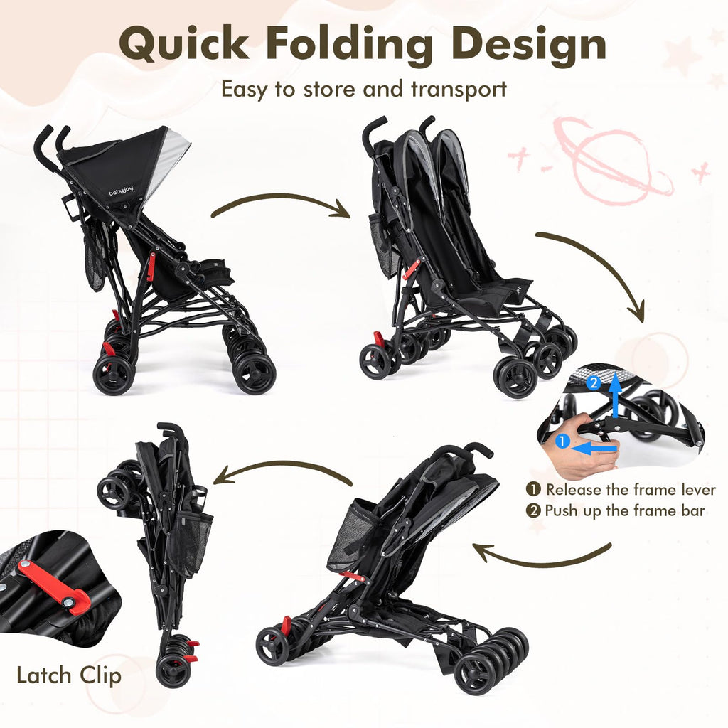 Lightweight Double Umbrella Stroller with Cup Holder and Adjustable Canopy J976