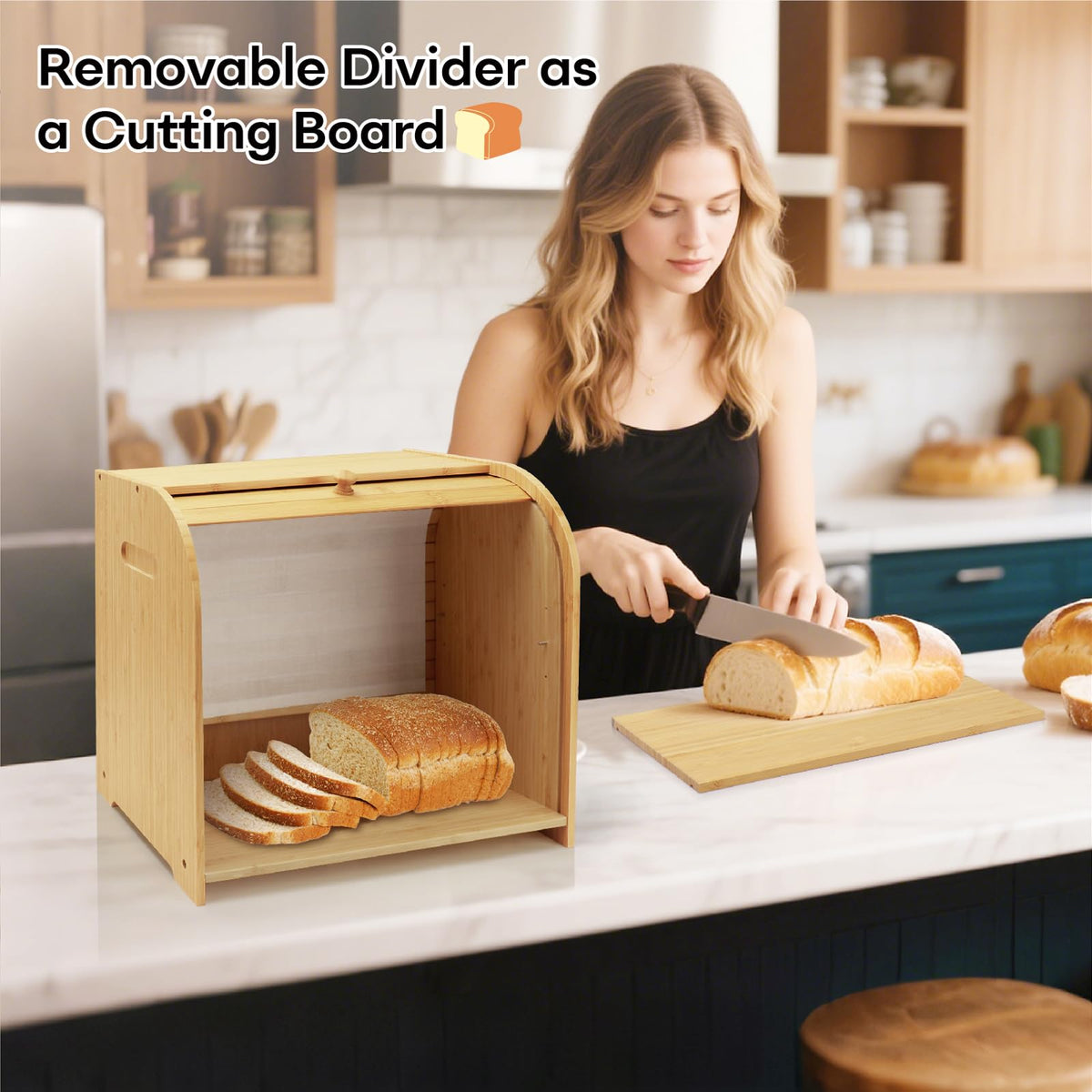 Bamboo 2-Tier Roll-Top Bread Box Q569