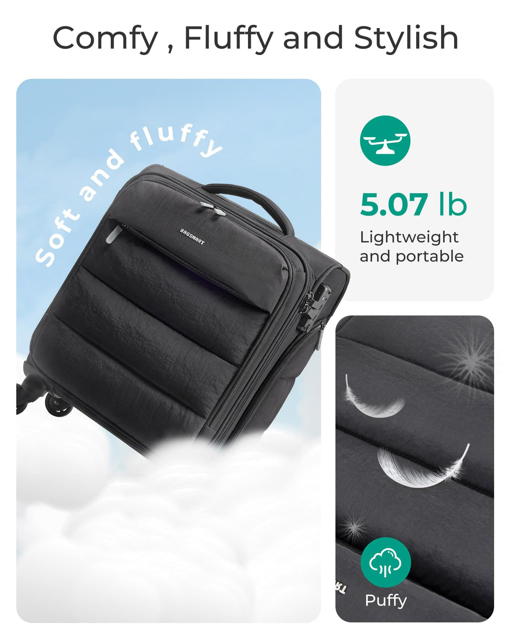 Black Softside Underseat Suitcase with Wheels Y767