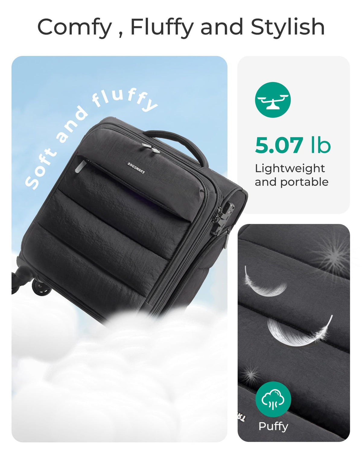 Black Softside Underseat Suitcase with Wheels Y767