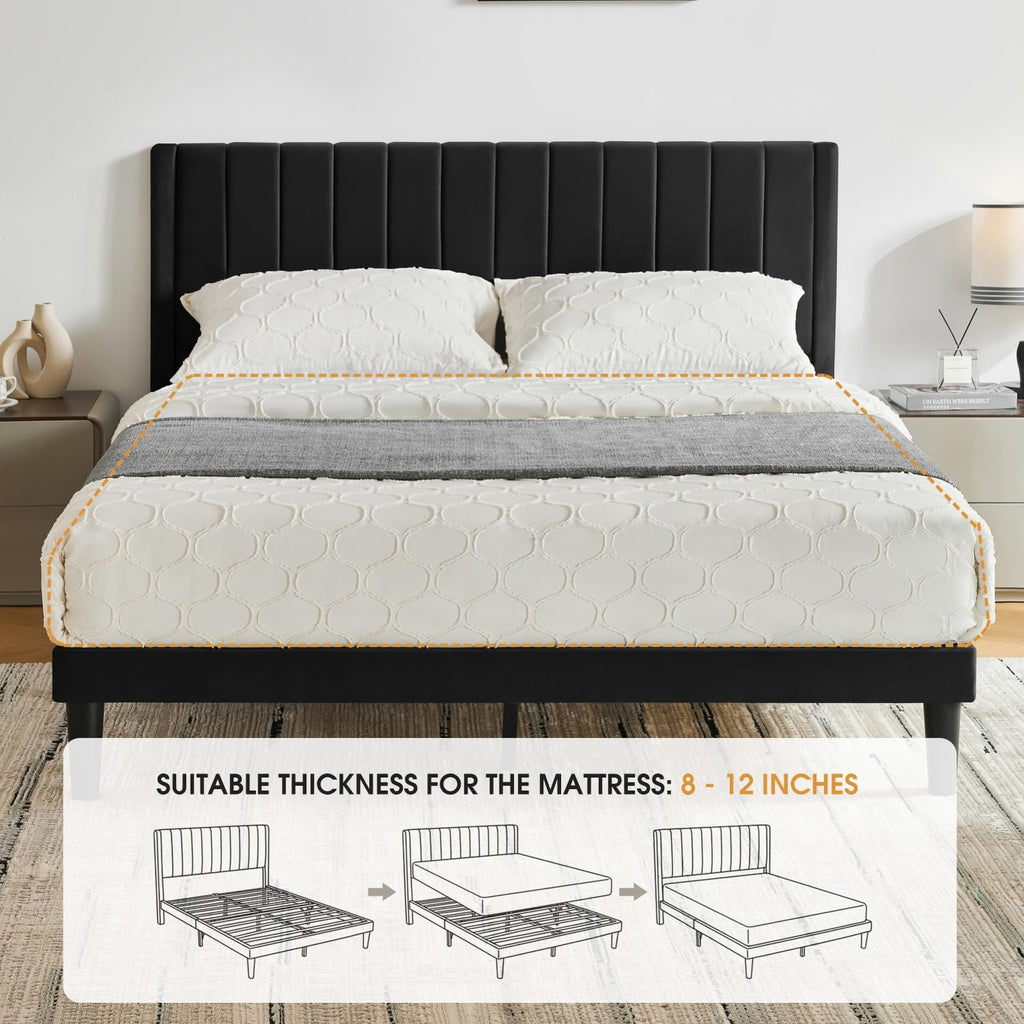 Queen Size Velvet Upholstered Platform Bed Frame O24214