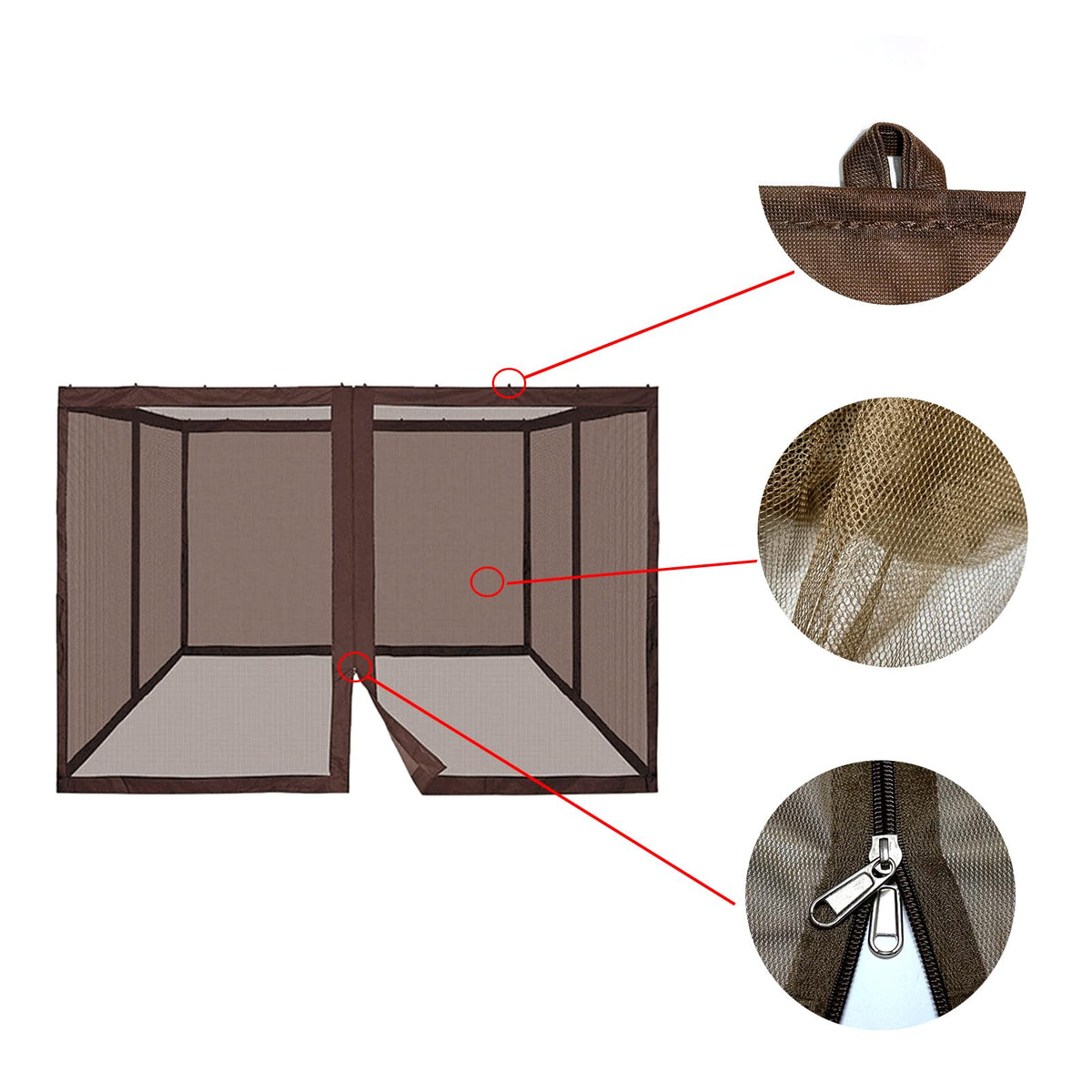10' x 12' 4-Panel Mosquito Netting Sidewall Curtain with Zippers C790861