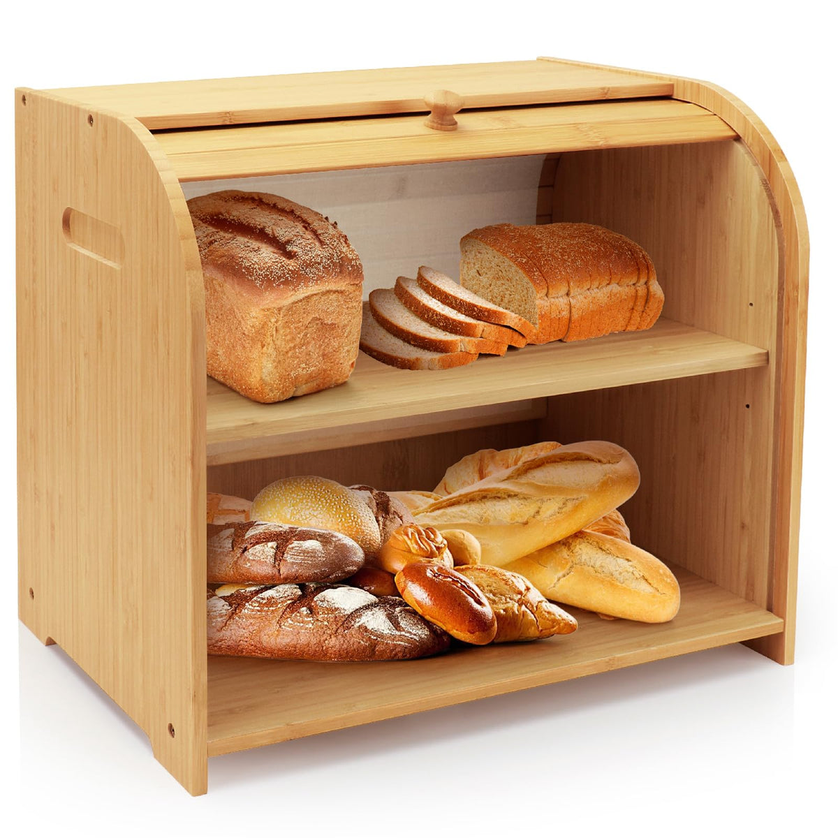 Bamboo 2-Tier Roll-Top Bread Box Q569