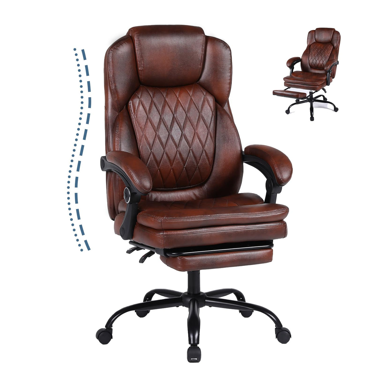 Big and Tall Brown PU Leather Reclining Office Chair with Foot Rest M115408