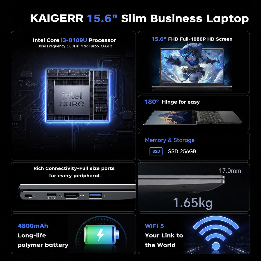 Laptop with Intel i3 Processor, 8GB RAM 256GB SSD, 15.6" FHD Display T54116