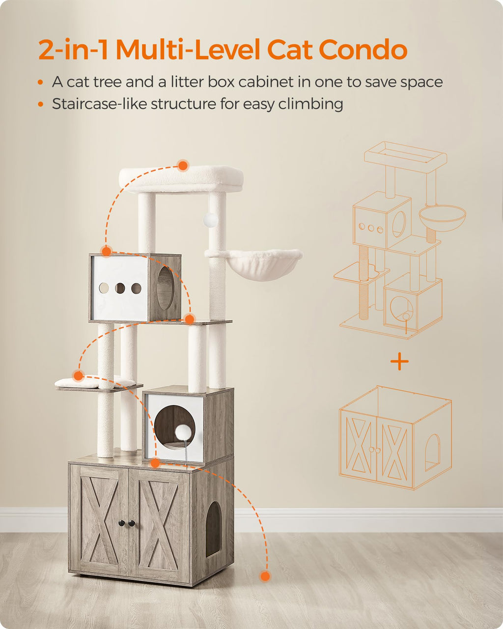 70.1-Inch Tall Cat Tree with Litter Box Enclosure Y64723