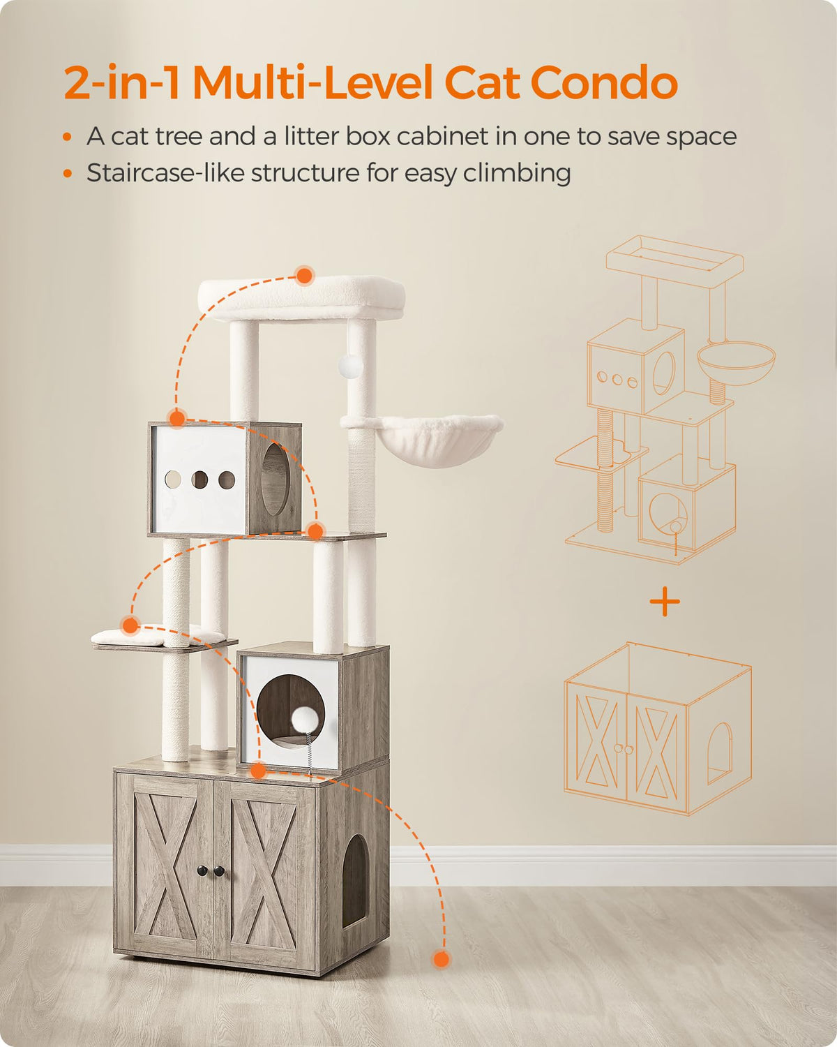 70.1-Inch Tall Cat Tree with Litter Box Enclosure Y64723
