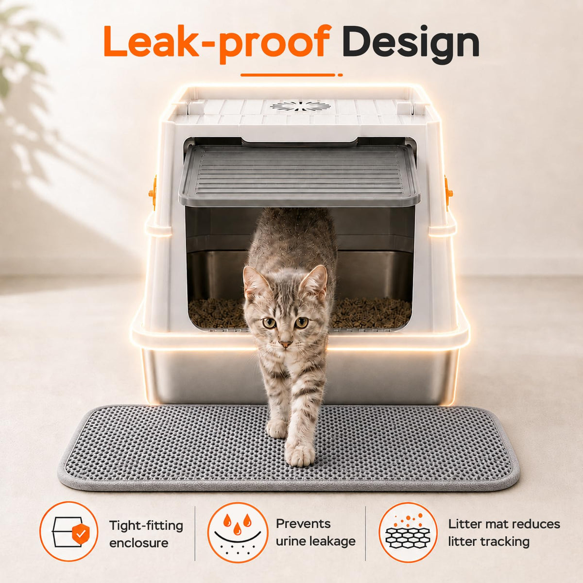 Stainless Steel Enclosed Cat Litter Box with Lid and Scoop H14595