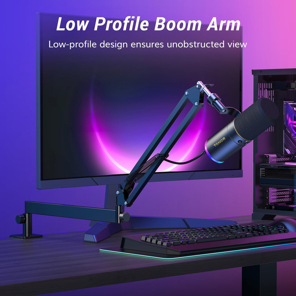 Black XLR USB Dynamic Podcast Microphone with Boom Arm U7450