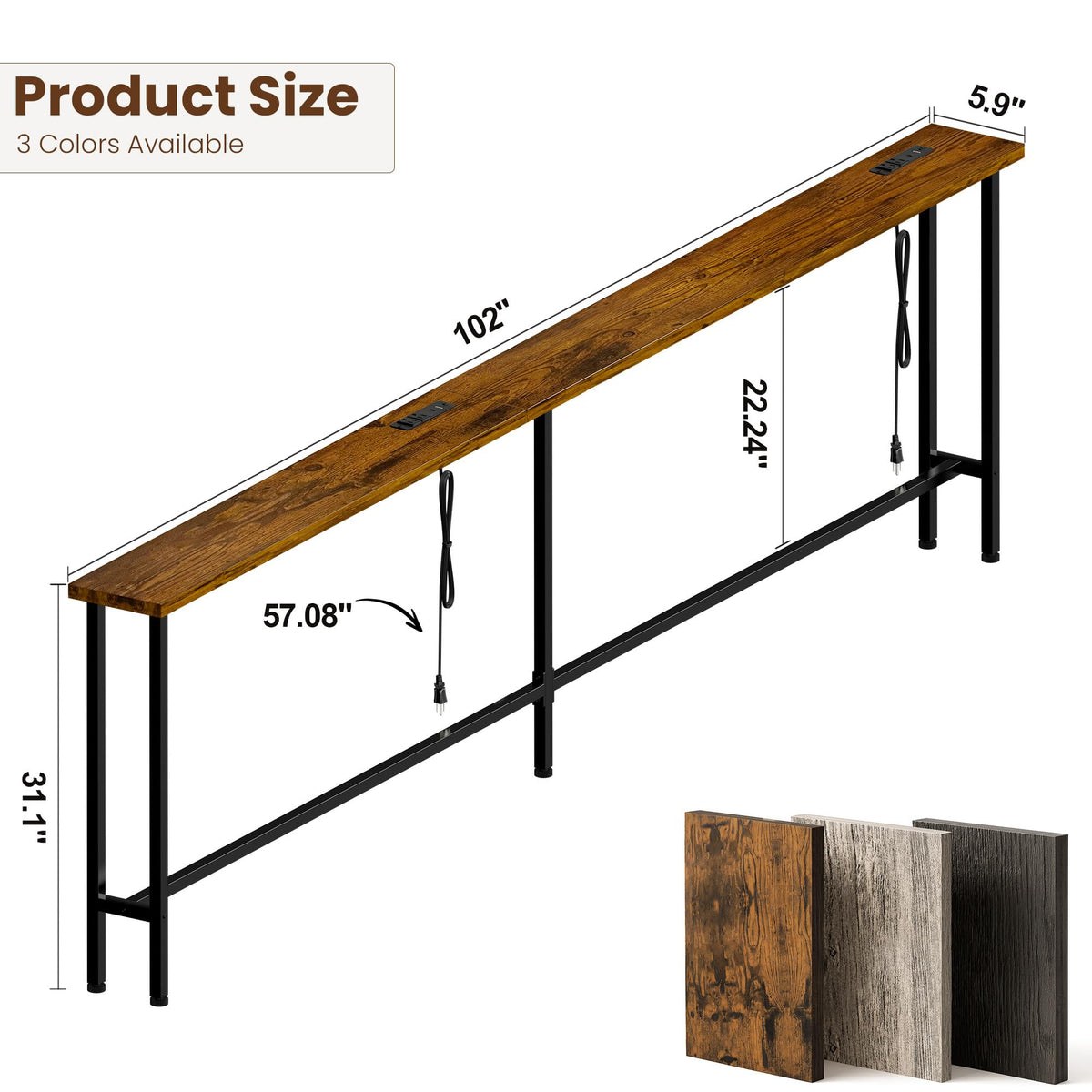 102 Inch Narrow Sofa Table with Power Outlets S93762
