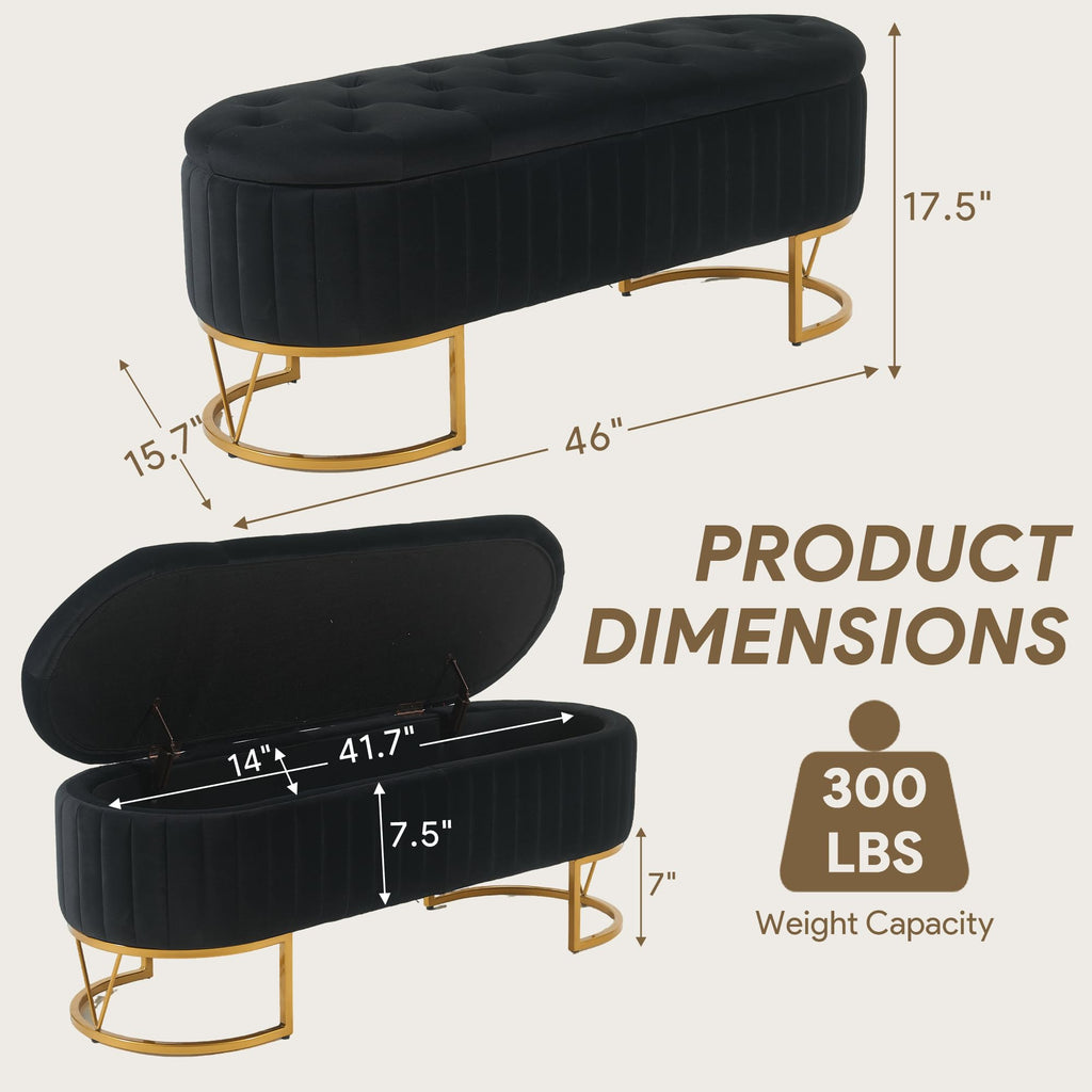 Black Velvet Upholstered Storage Bench S481134