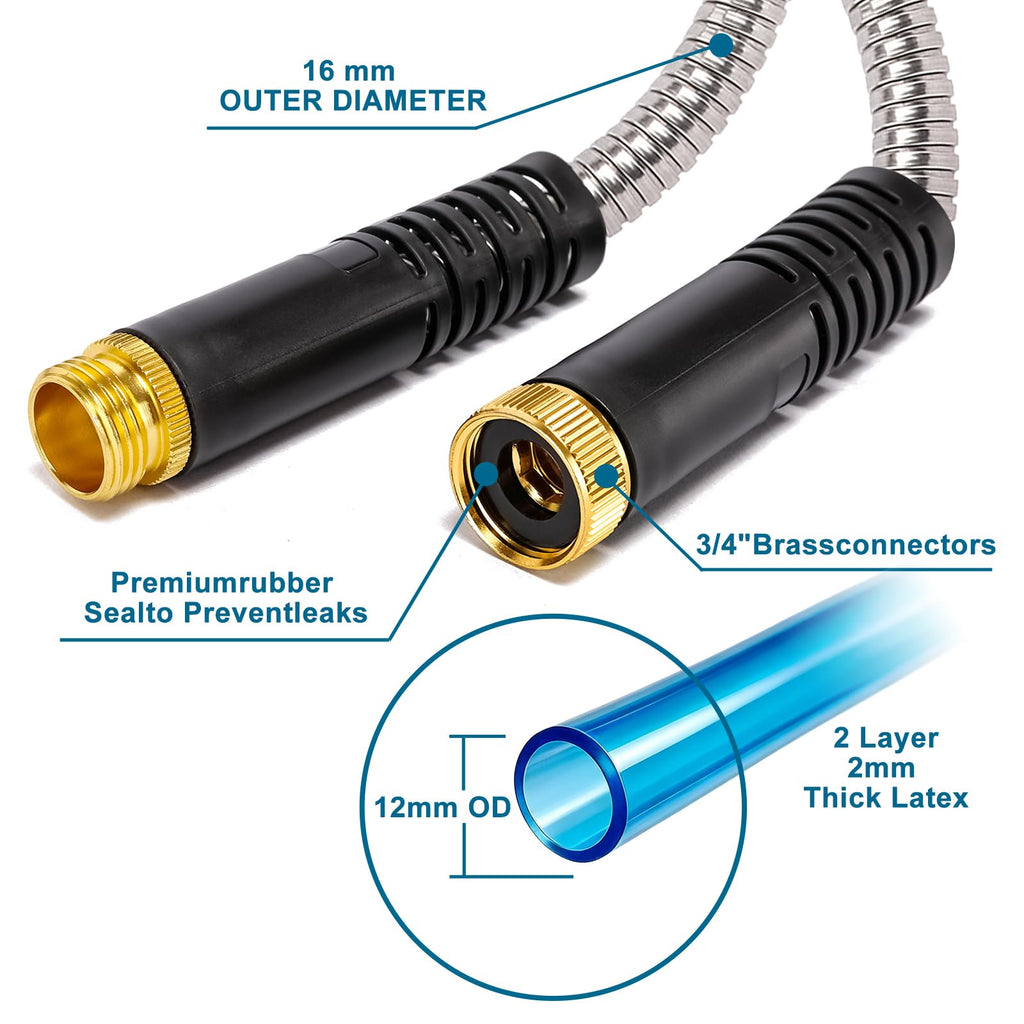 Metal Garden Hose 100 ft x 5/8 in Stainless Steel Non Expandable Kink Resistant L44244