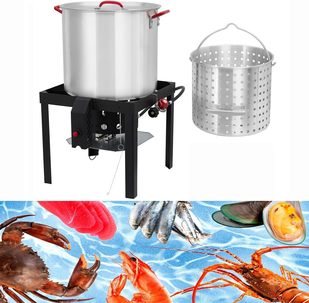 60 Qt Aluminum Seafood Boil Pot with Basket & Burner J1268