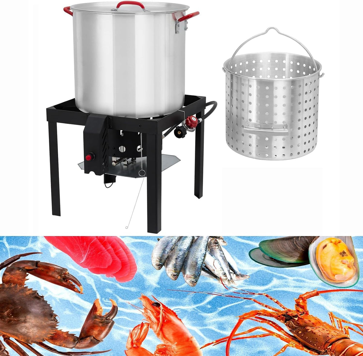 60 Qt Aluminum Seafood Boil Pot with Basket & Burner J1268