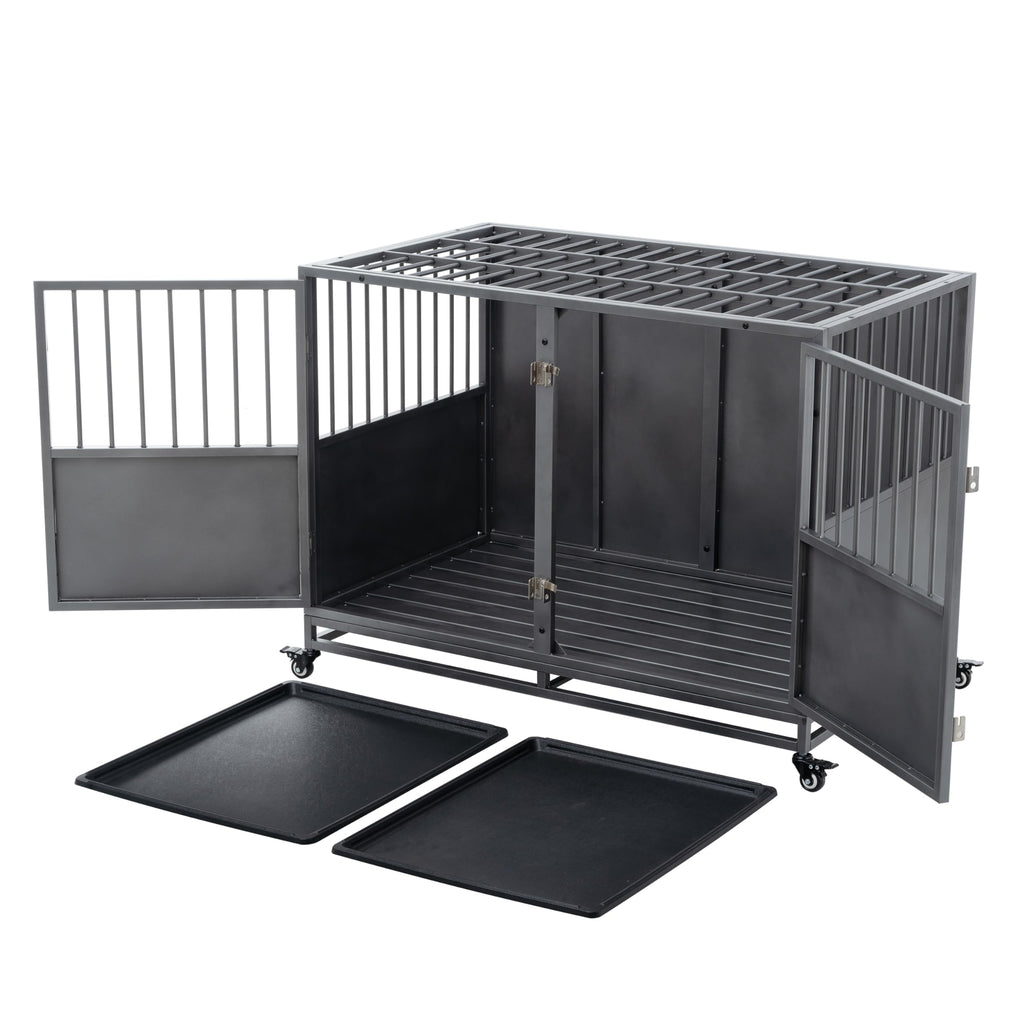 48 inch Heavy Duty Folding Metal Dog Cage with Divider Panel Q405