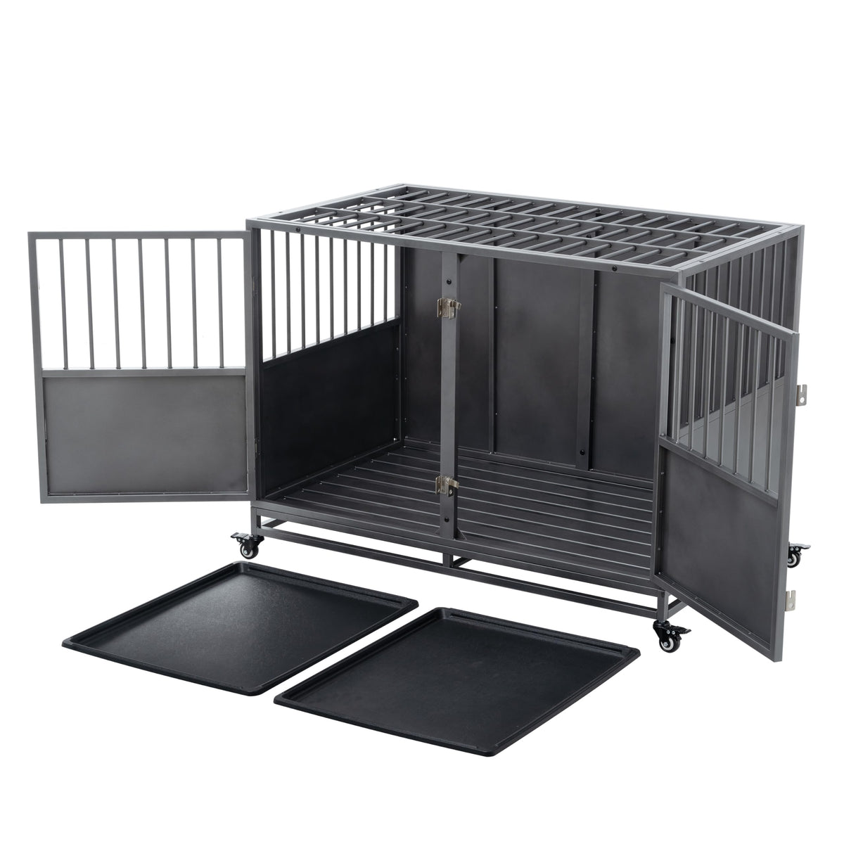 48 inch Heavy Duty Folding Metal Dog Cage with Divider Panel Q405