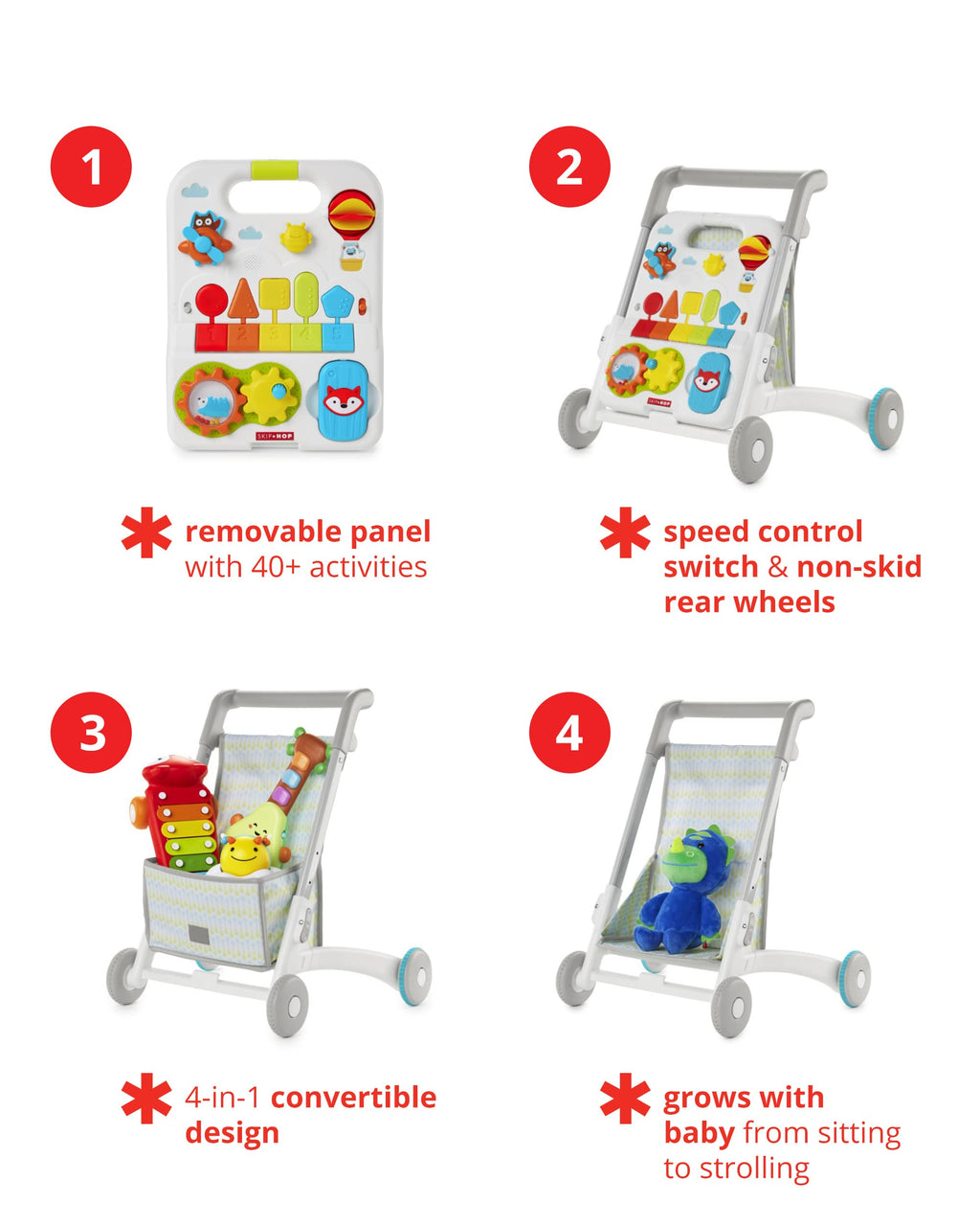 4-in-1 Sit to Stand Baby Walker with 40+ Activities F743562