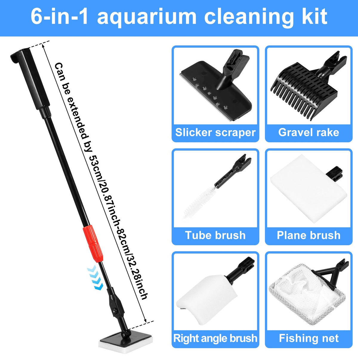 6 in 1 Aquarium Cleaning Kit with Adjustable Handle M31417