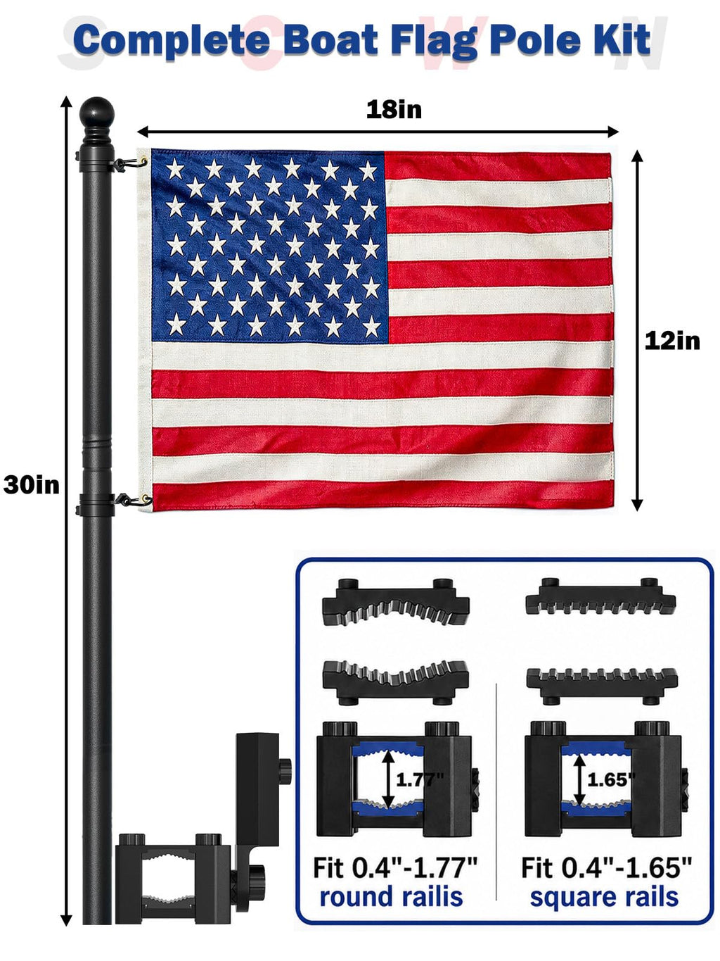 2.5FT Stainless Steel Boat Flag Pole Kit M926563