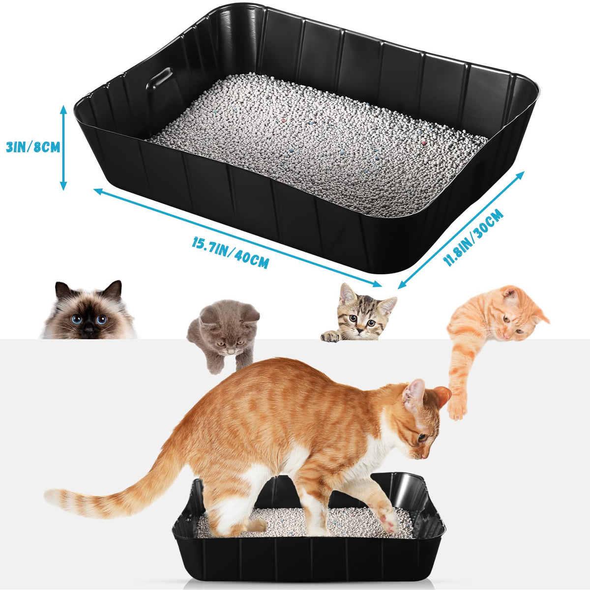 50 Pieces Disposable Litter Box for Cats Large Black L32216
