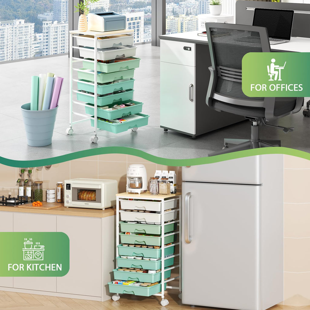 Green Rolling Cart with 8 Drawers L4949