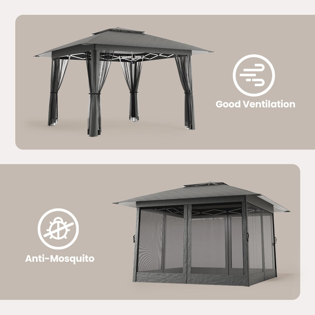 13x13 Pop Up Gazebo Tent with Mosquito Netting Grey D951