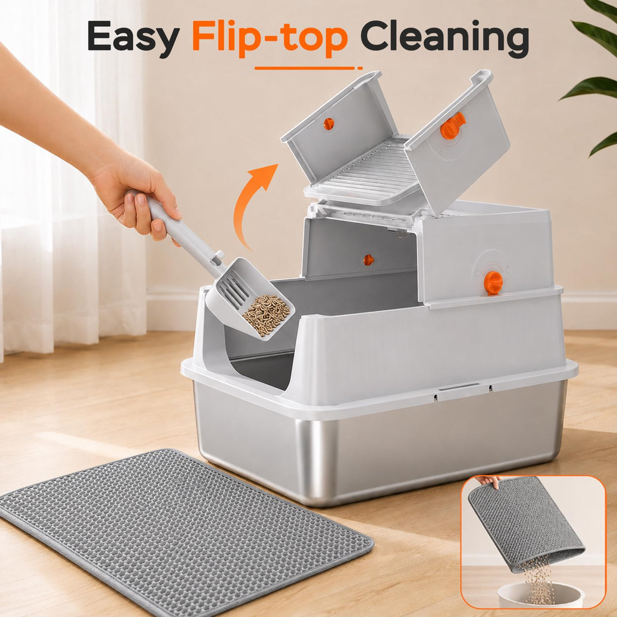 Stainless Steel Enclosed Cat Litter Box with Lid and Scoop H14595