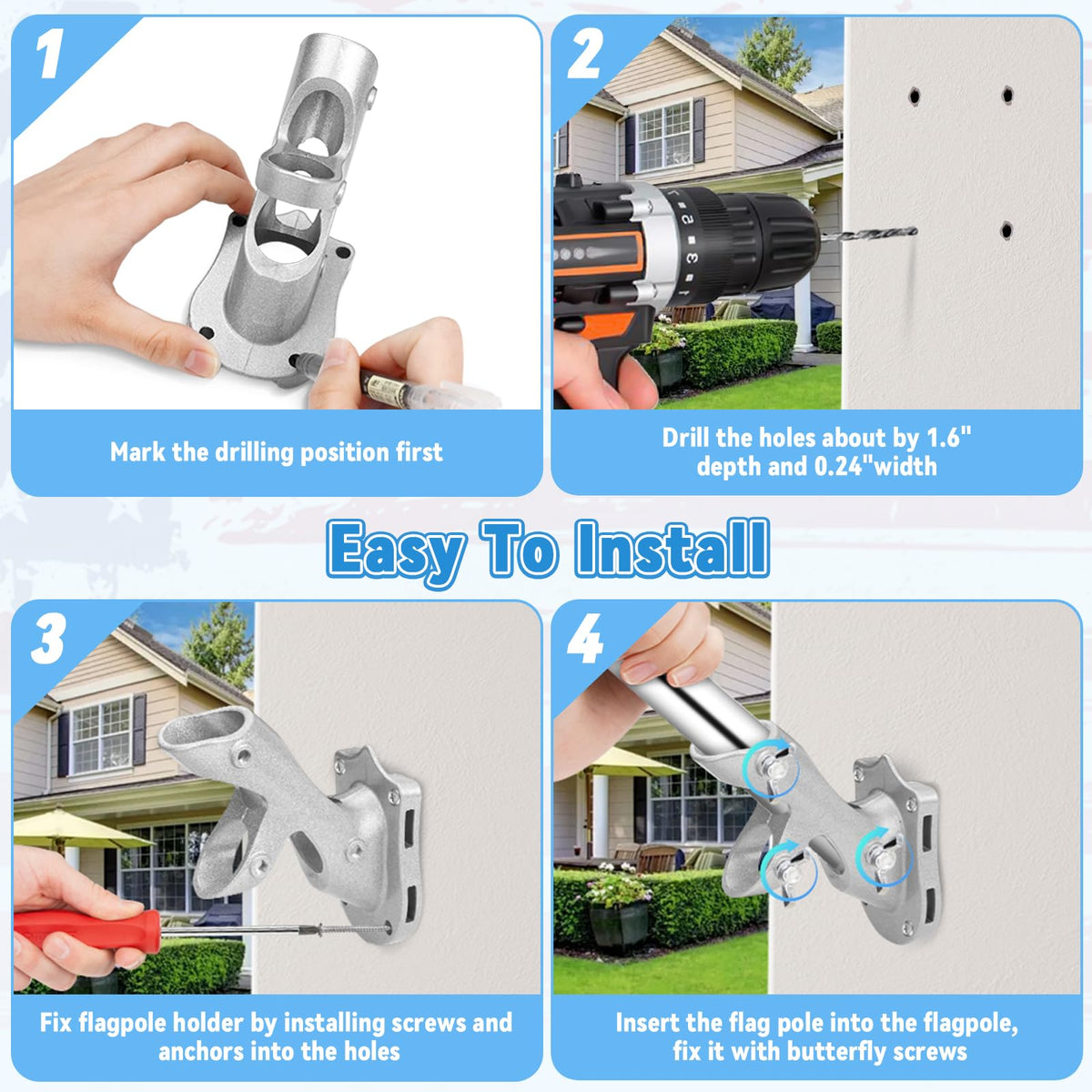 1" Metal Flag Pole Holder with 3 Fixed Holes G987