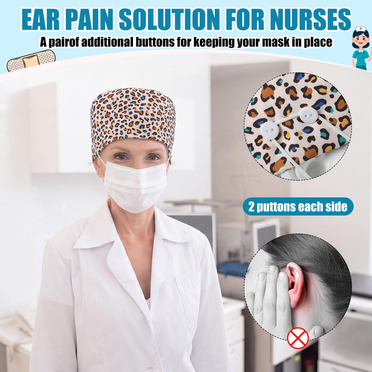 4 Pcs Nurse Scrub Caps F24329