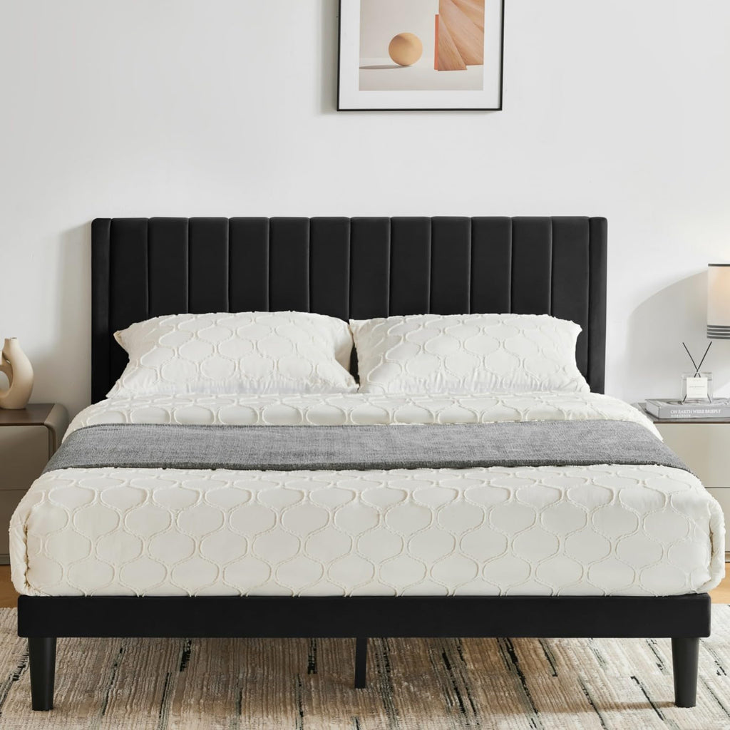 Queen Size Velvet Upholstered Platform Bed Frame O24214