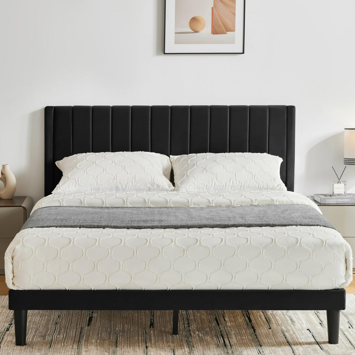 Queen Size Velvet Upholstered Platform Bed Frame O24214
