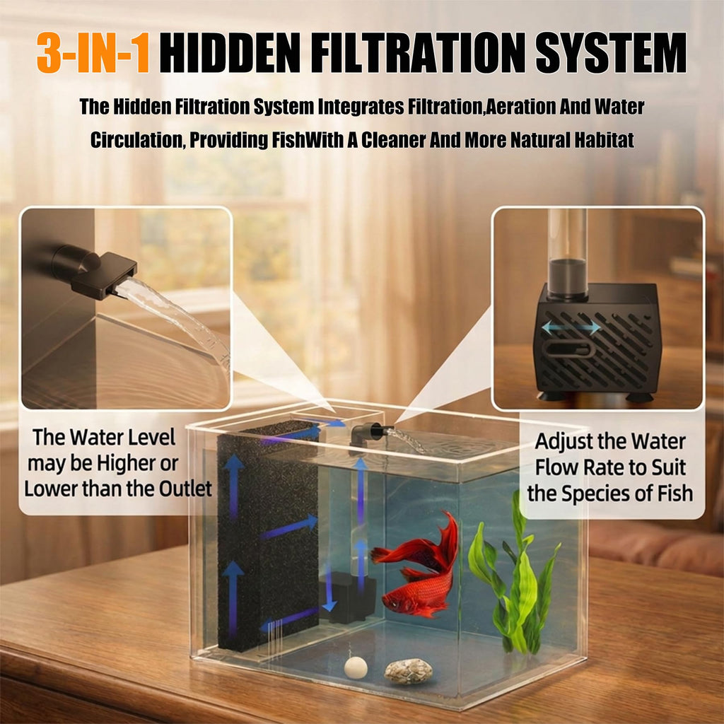 Betta Fish Tank 1 Gal Acrylic Nano Aquarium Kit Black G28069