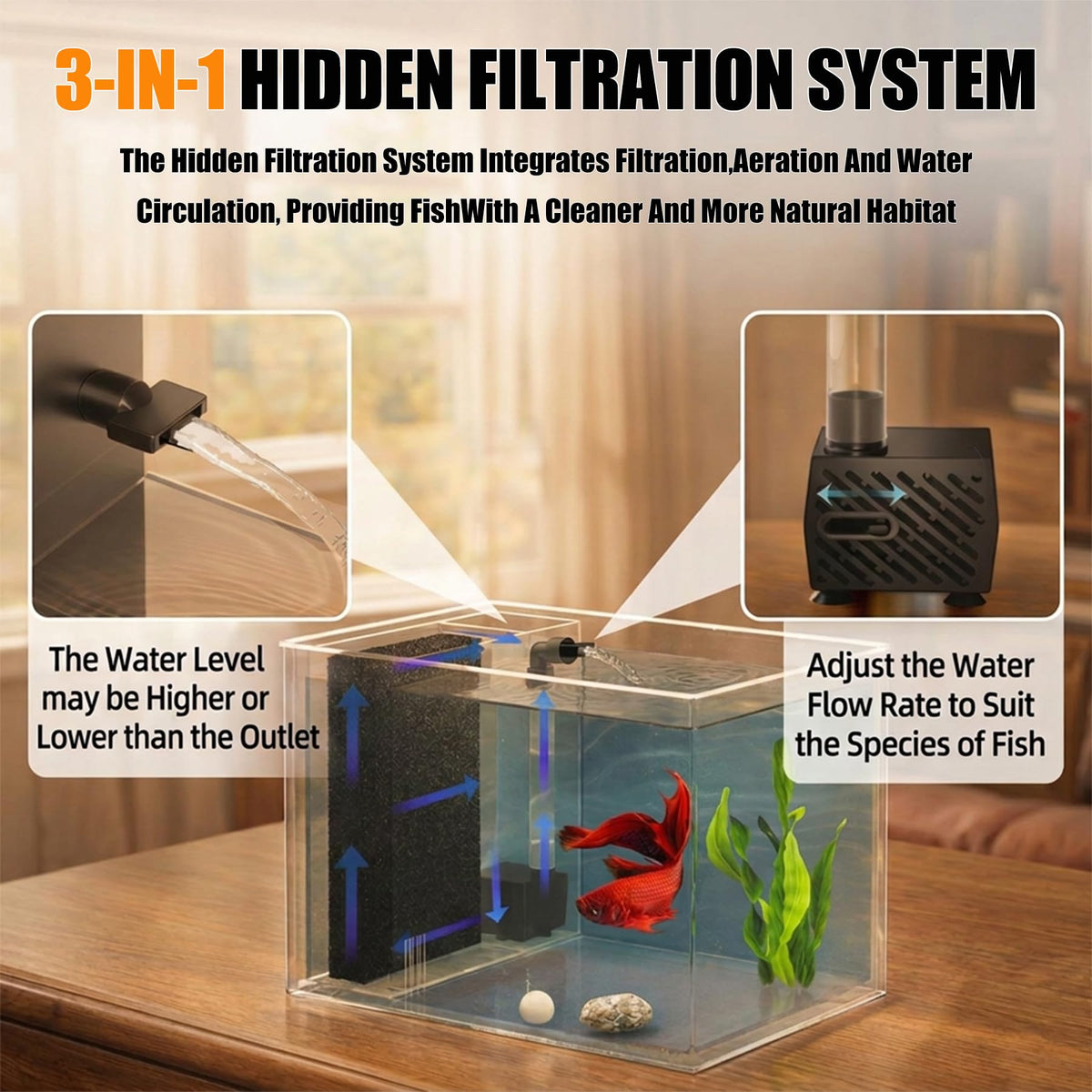 Betta Fish Tank 1 Gal Acrylic Nano Aquarium Kit Black G28069