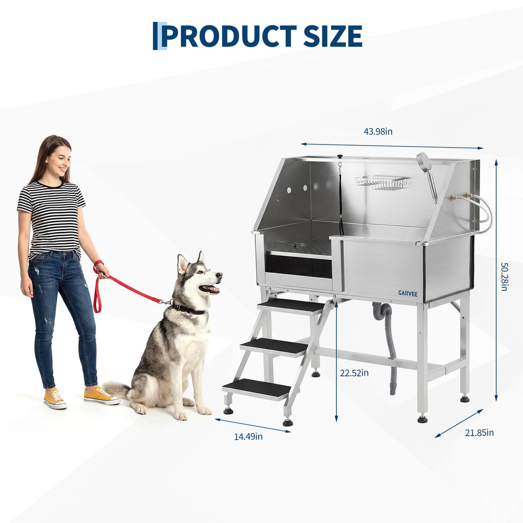46 Inch Stainless Steel Dog Washing Station with Access Stairs N424