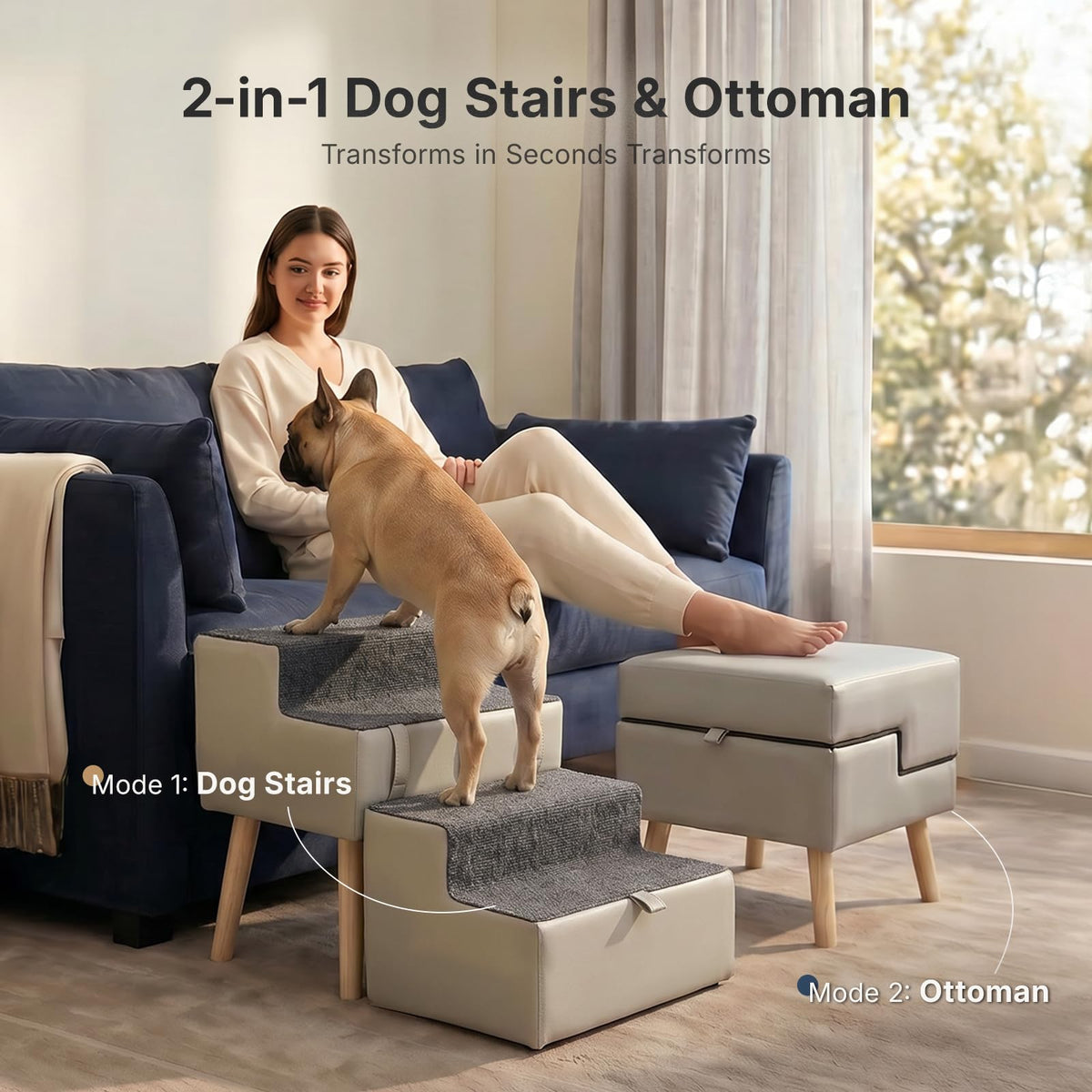 2-in-1 Foldable Dog Stairs & Ottoman K279973