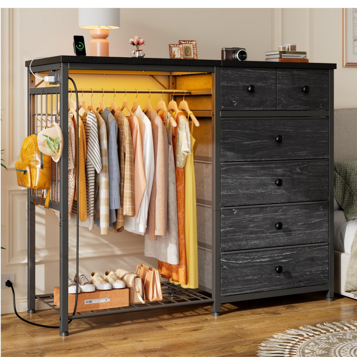 49.2" W Dresser with Hanging Rack & 6 Drawers U6833