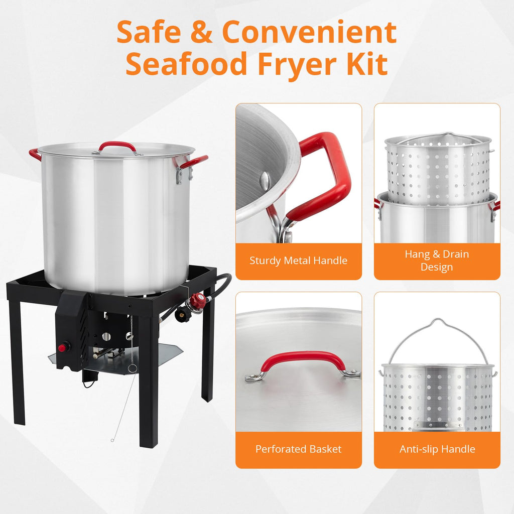 60 Qt Aluminum Seafood Boil Pot with Basket & Burner J1268