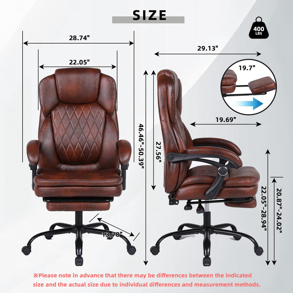 Big and Tall Brown PU Leather Reclining Office Chair with Foot Rest M115408