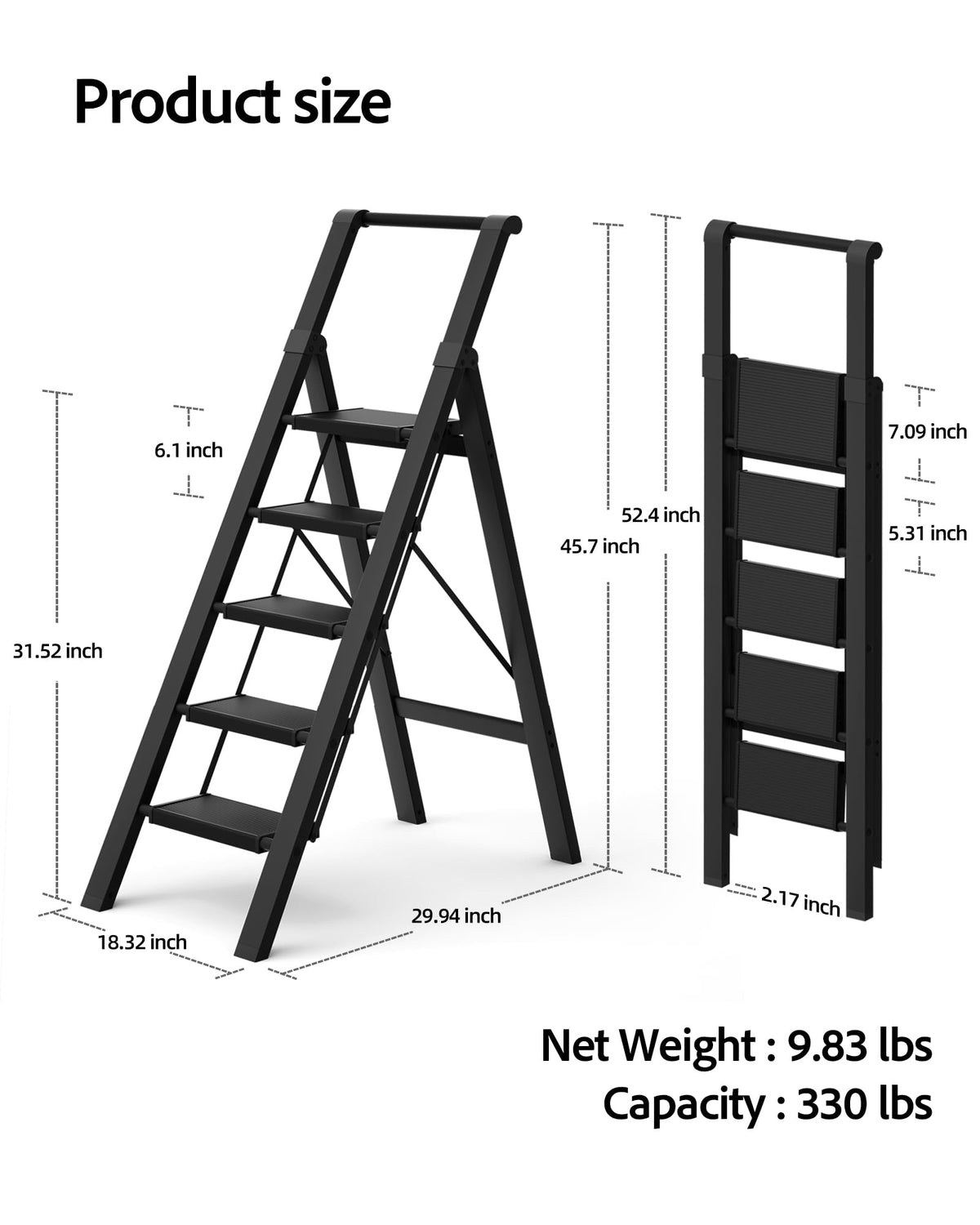 5 Step Aluminum Folding Ladder Y1986