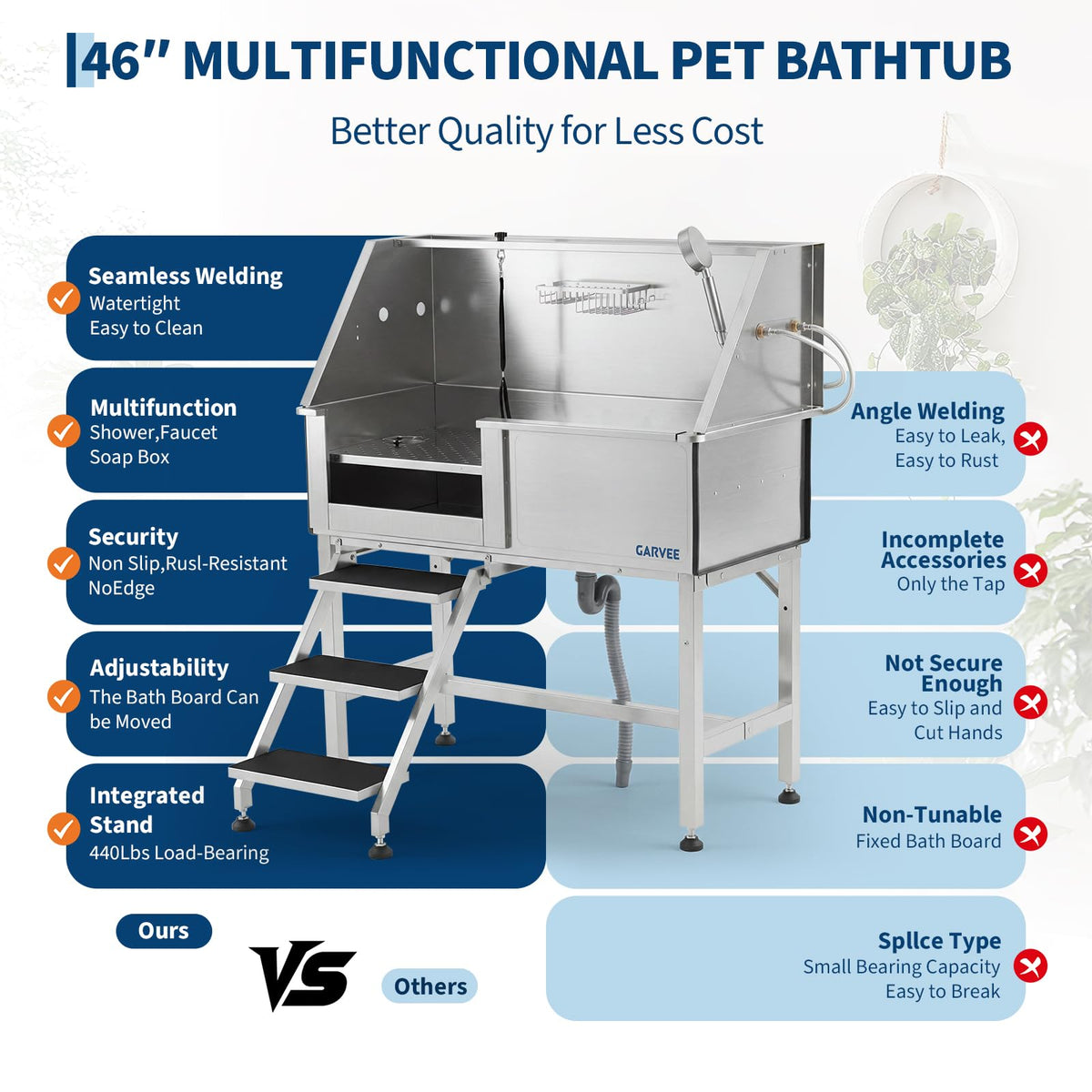 46 Inch Stainless Steel Dog Washing Station with Access Stairs N424