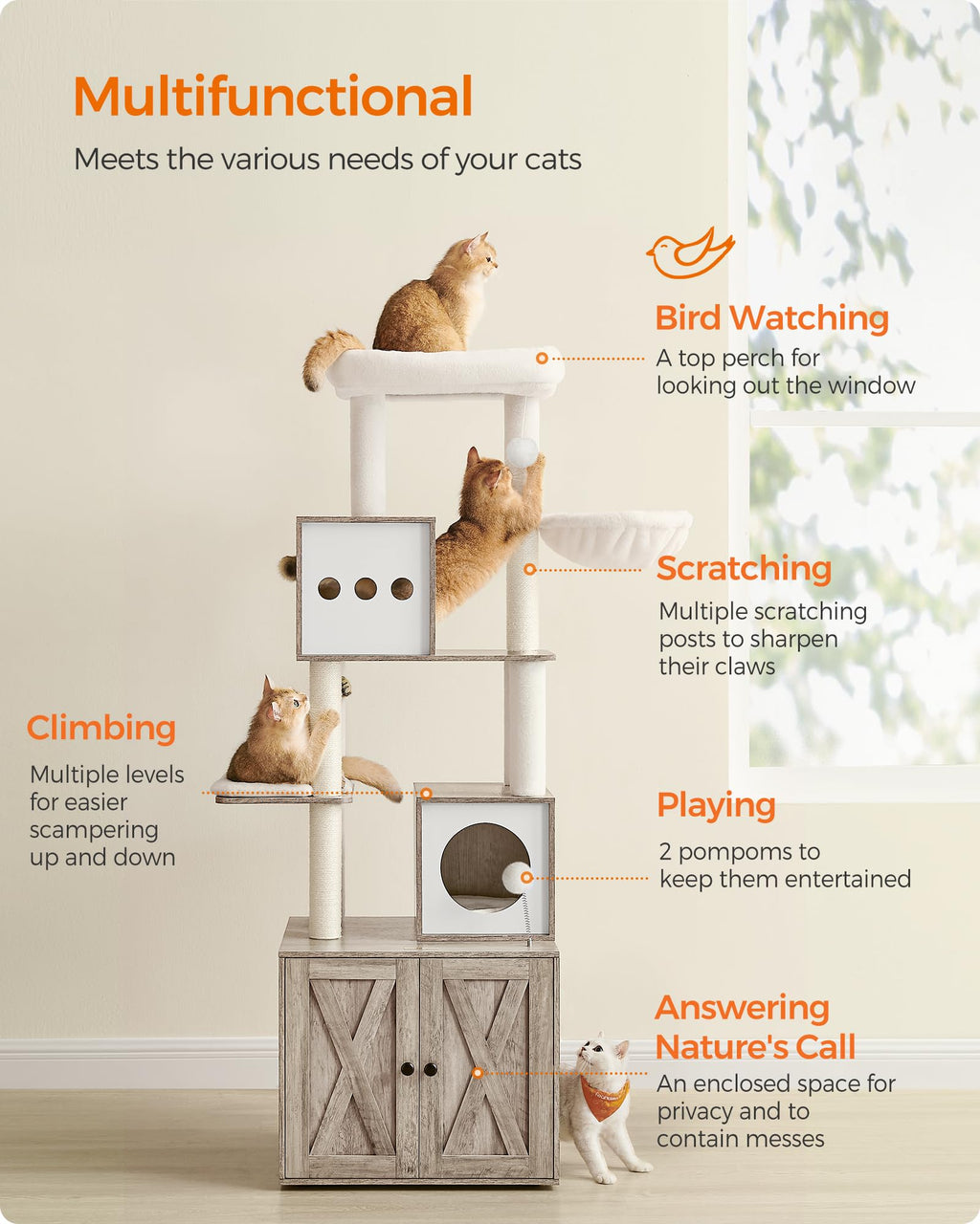 70.1-Inch Tall Cat Tree with Litter Box Enclosure Y64723