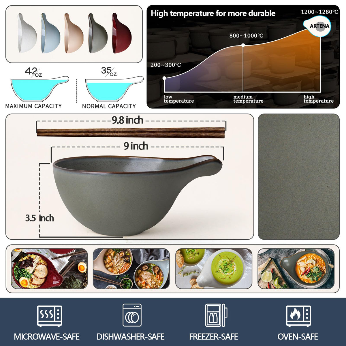 42oz Ceramic Ramen Bowl Set of 4 E79417