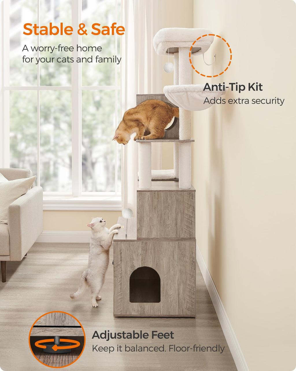 70.1-Inch Tall Cat Tree with Litter Box Enclosure Y64723