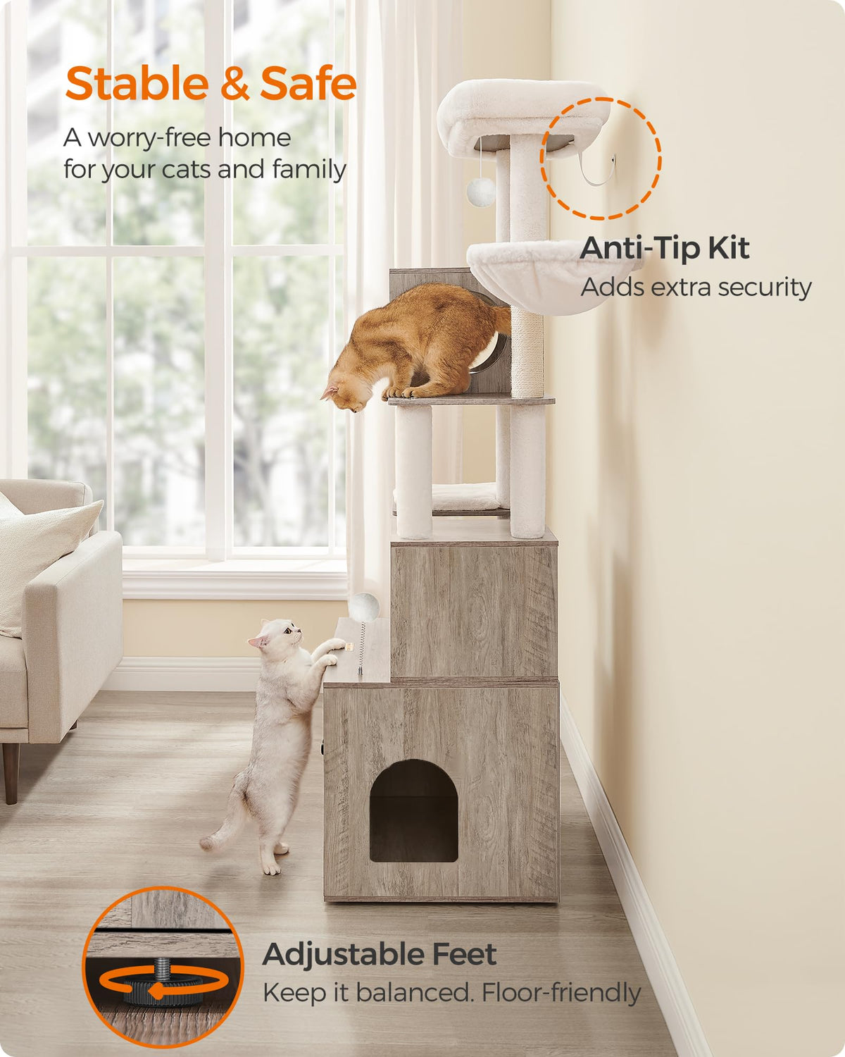 70.1-Inch Tall Cat Tree with Litter Box Enclosure Y64723