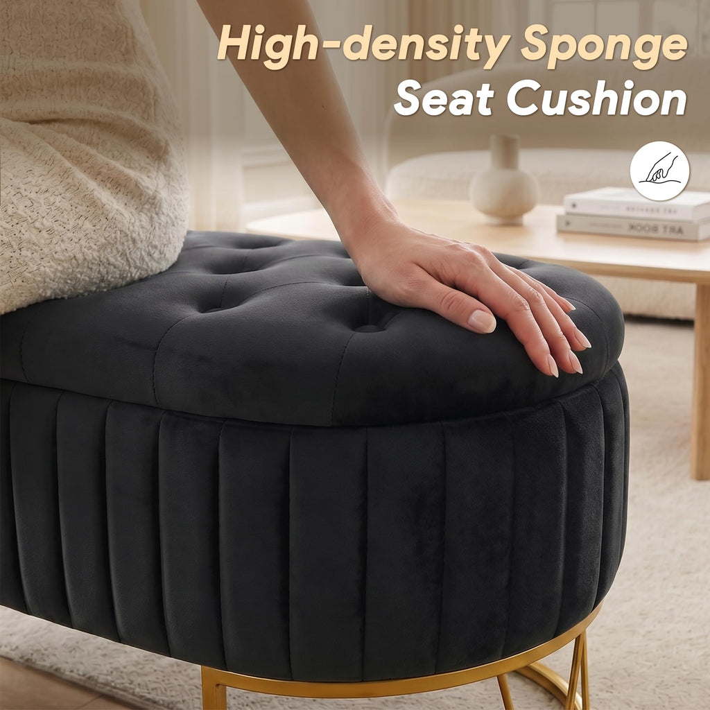 Black Velvet Upholstered Storage Bench S481134