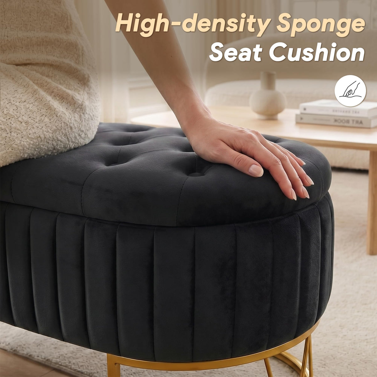 Black Velvet Upholstered Storage Bench S481134