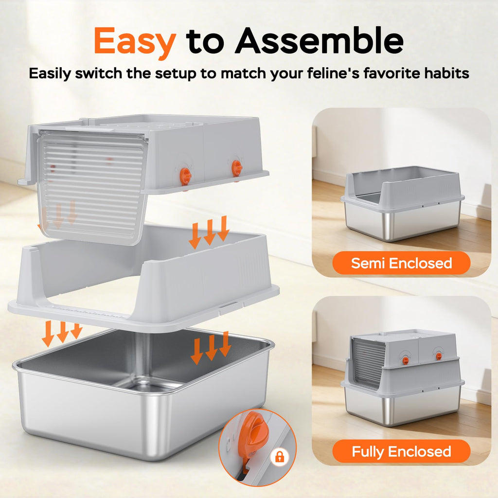 Stainless Steel Enclosed Cat Litter Box with Lid and Scoop H14595