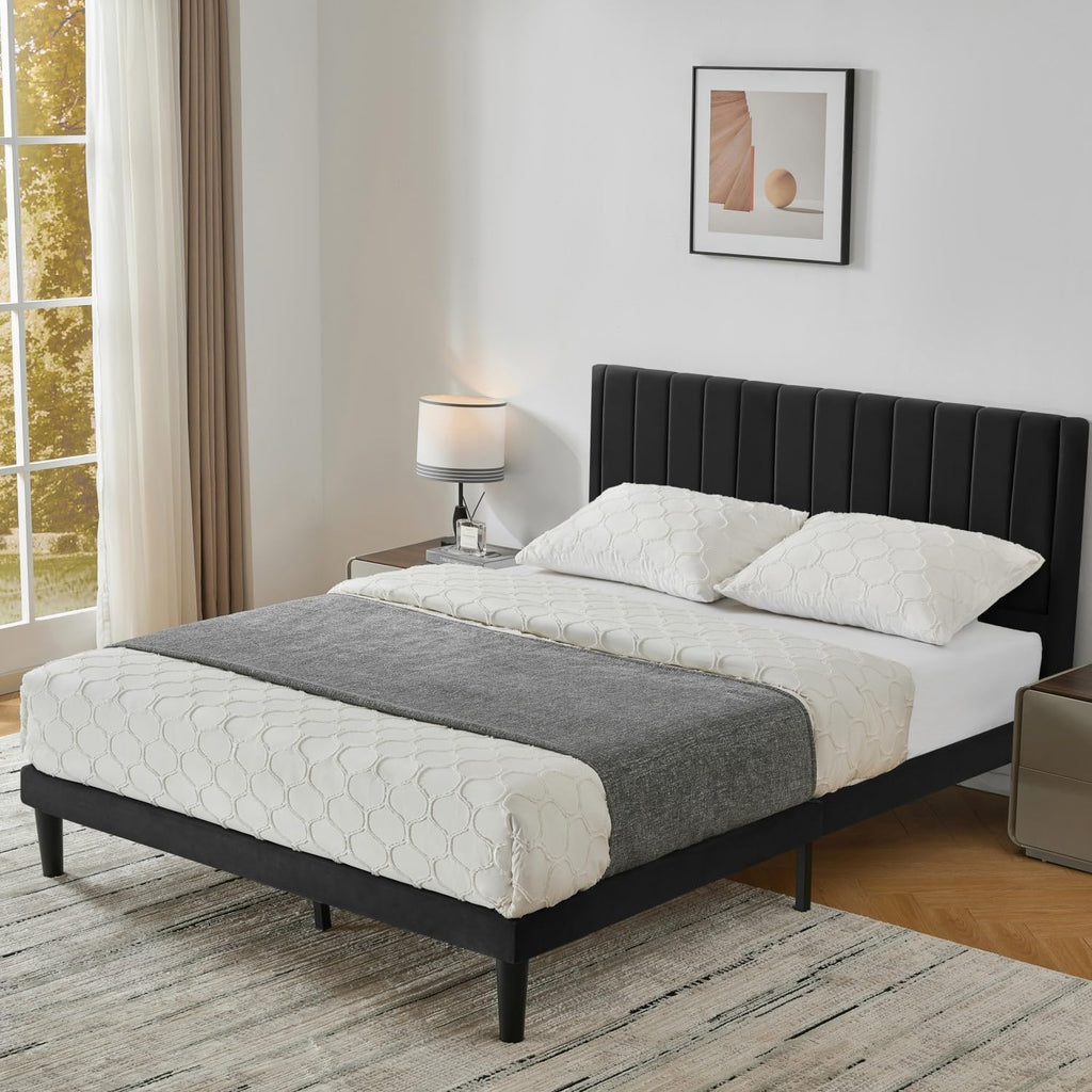 Queen Size Velvet Upholstered Platform Bed Frame O24214