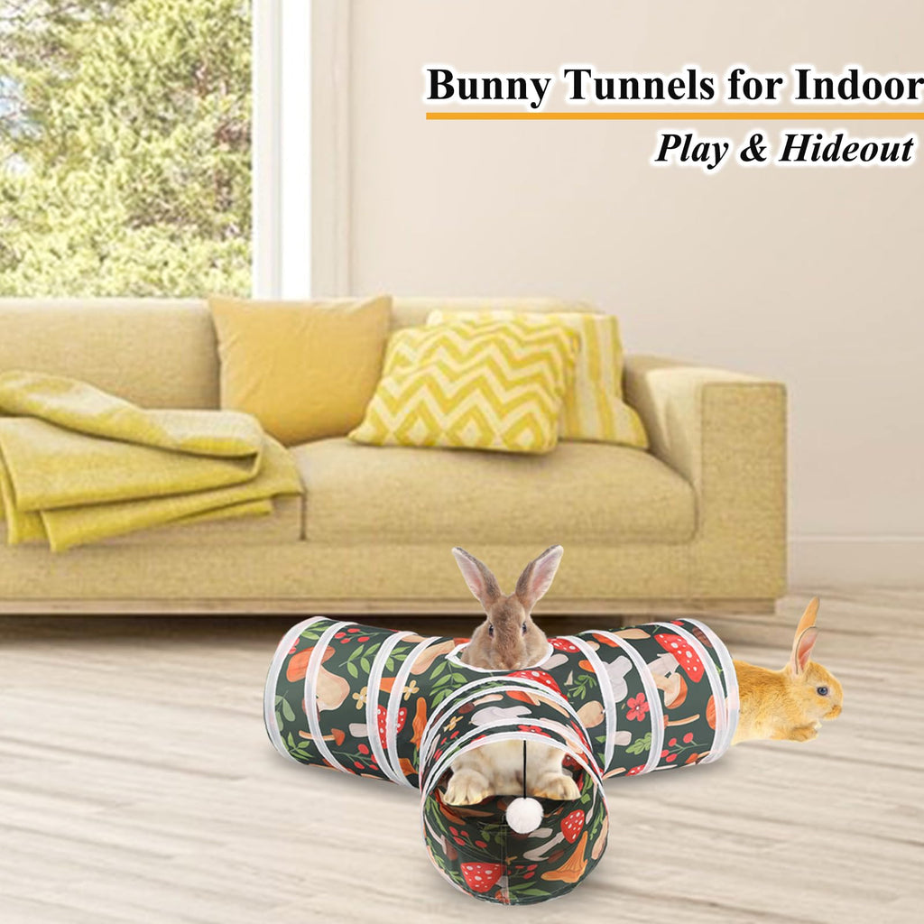 Collapsible 3 Way Rabbit Tunnel with Chew Toy M1908